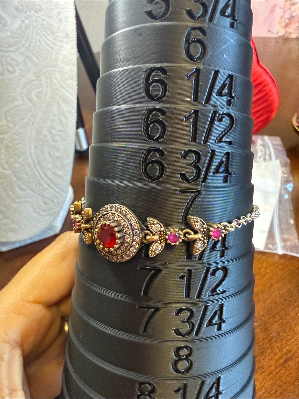 Gold-silver (Bicolor)Tone Bracelet with Red Gem and rubies.